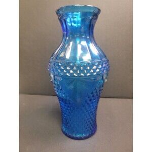 Vintage MCM  Empoli Pressed Glass Aqua Blue Vase
